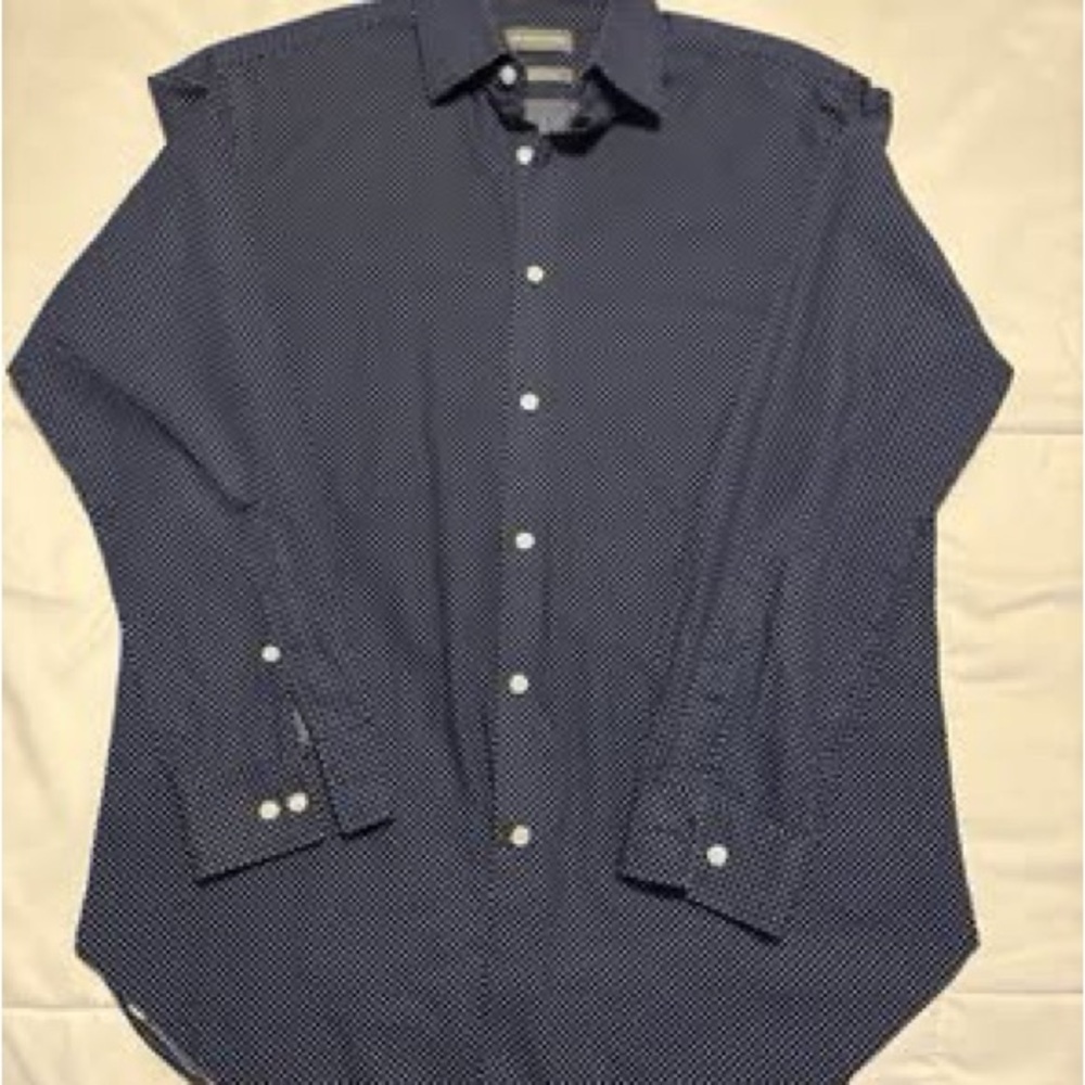 Michael Kors Slim Fit Dark Blue Polka Dot Button Down Shirt
